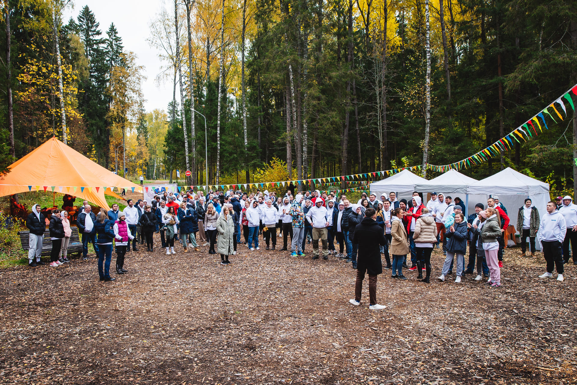 Командная работа сотрудников в условиях природы и выездного тимбилдинга