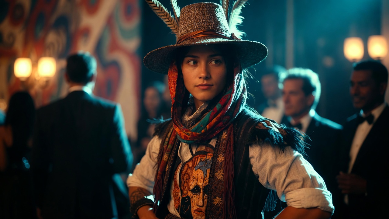 Гость в креативном образе на корпоративе демонстрирует самовыражение