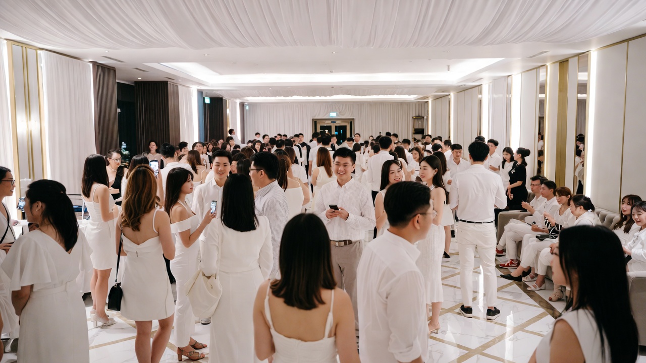 Корпоратив в стиле White Party с гостями в белой одежде