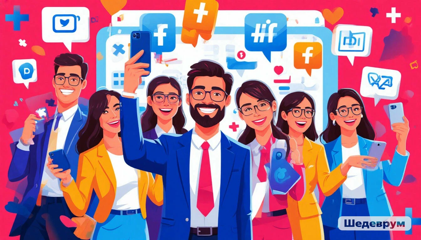 Иллюстрация гостей публикующих фото с мероприятия в соцсетях