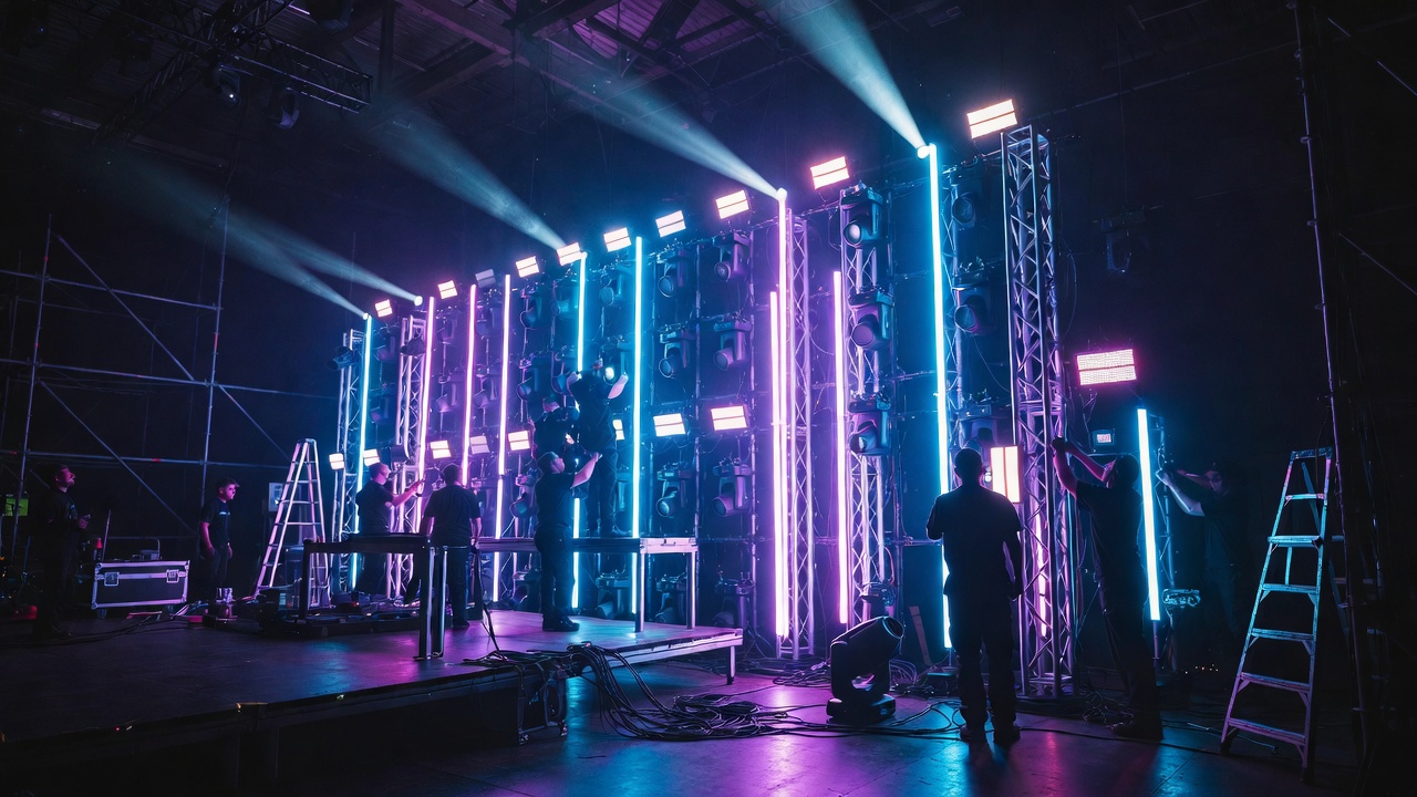 Подготовка технологичного мероприятия с установкой LED-экранов и светового оборудования