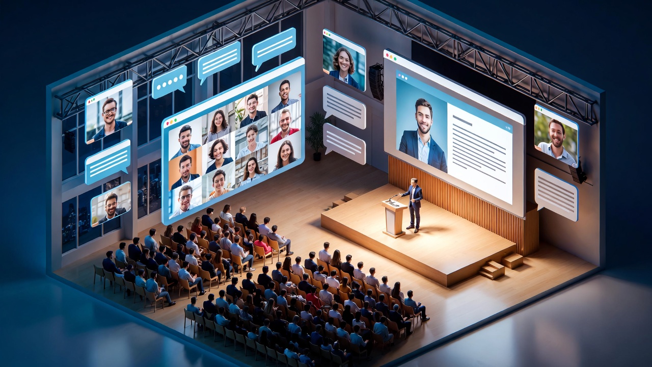 схема гибридного формата мероприятия с офлайн и онлайн участниками