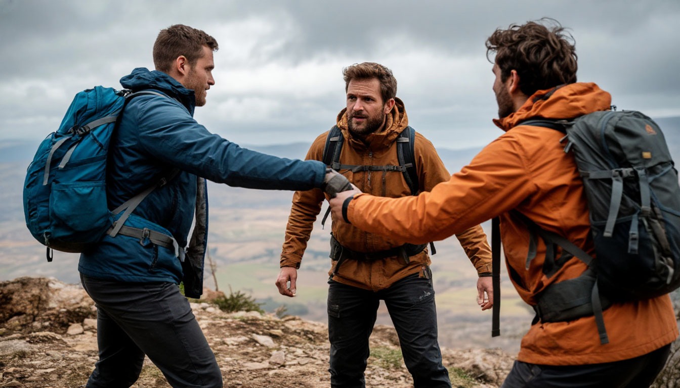 Лидер помогает участнику преодолеть этап верёвочного курса