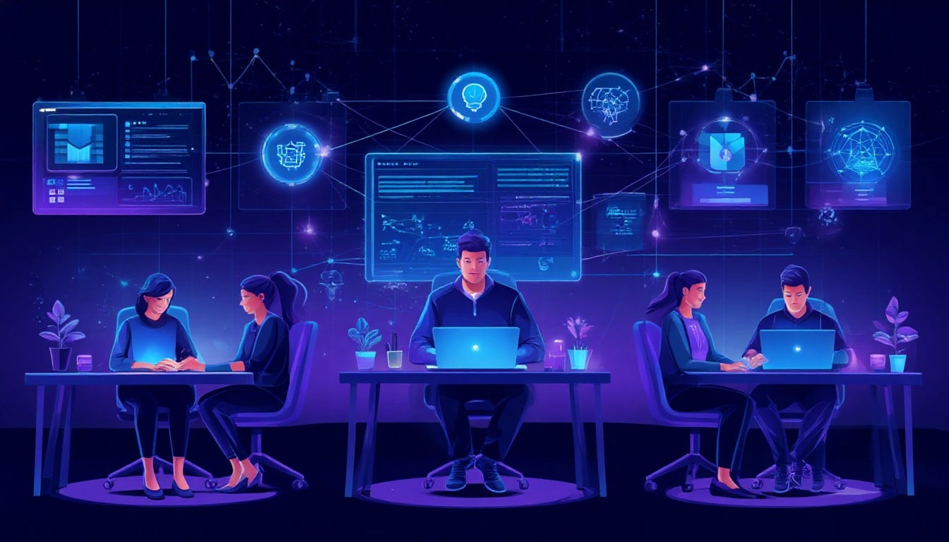 Удалённая команда работает из разных локаций через цифровую связь