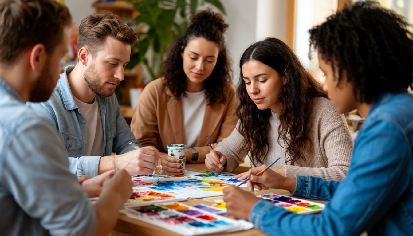 Команда участвует в творческом тимбилдинге без физической нагрузки