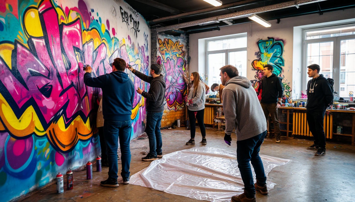 Граффити мастерская в офисе с росписью стены