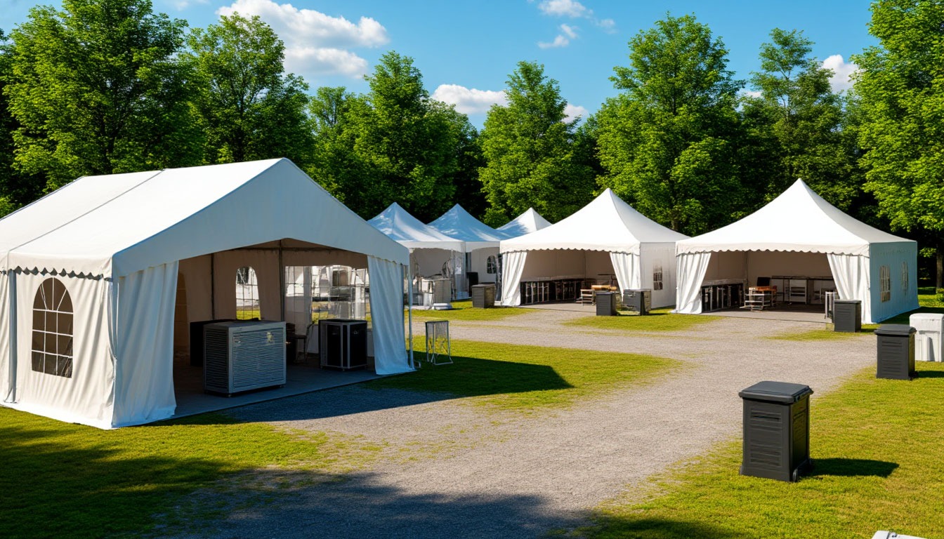 Инфраструктура площадки с парковкой и шатрами для мероприятия