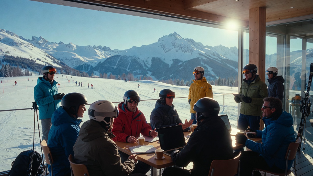 Участники зимнего MICE обсуждают деловую программу на горнолыжном курорте