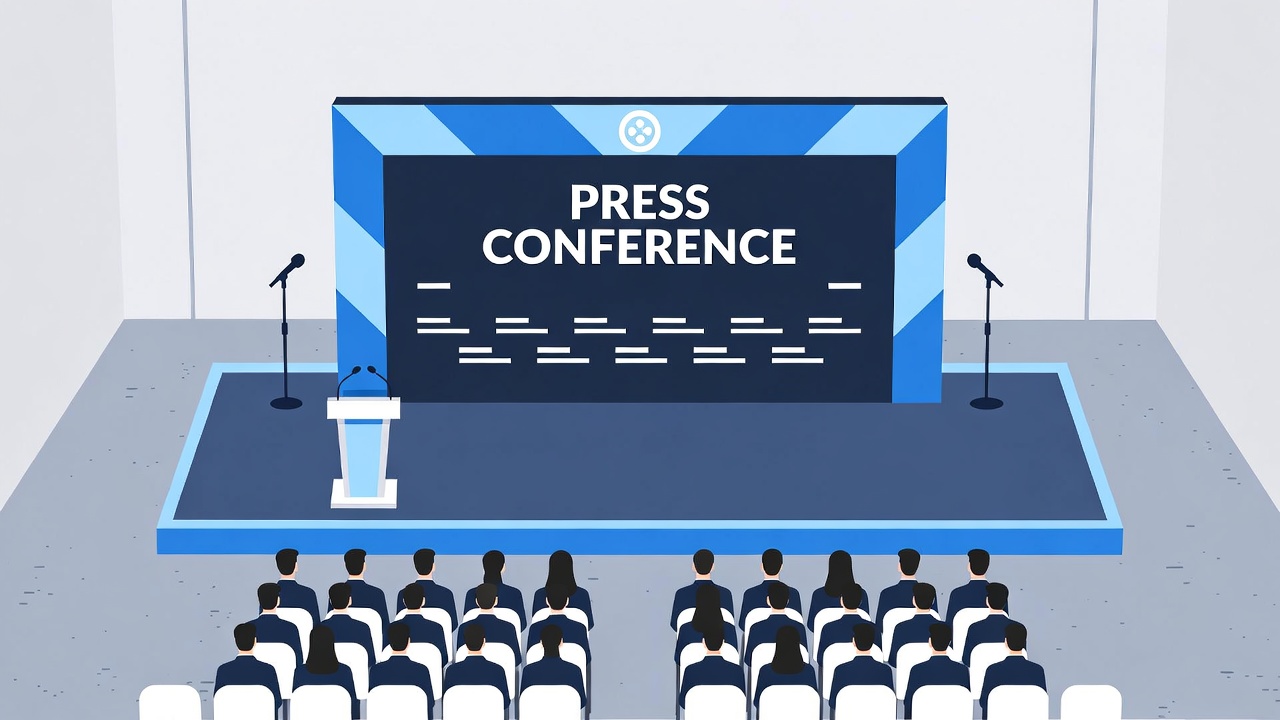 зал для проведения пресс-конференции с оборудованной сценой