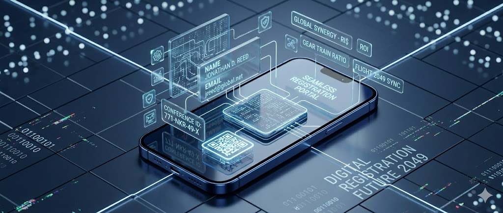 Изометрическая 3D визуализация процесса мобильной регистрации на мероприятие