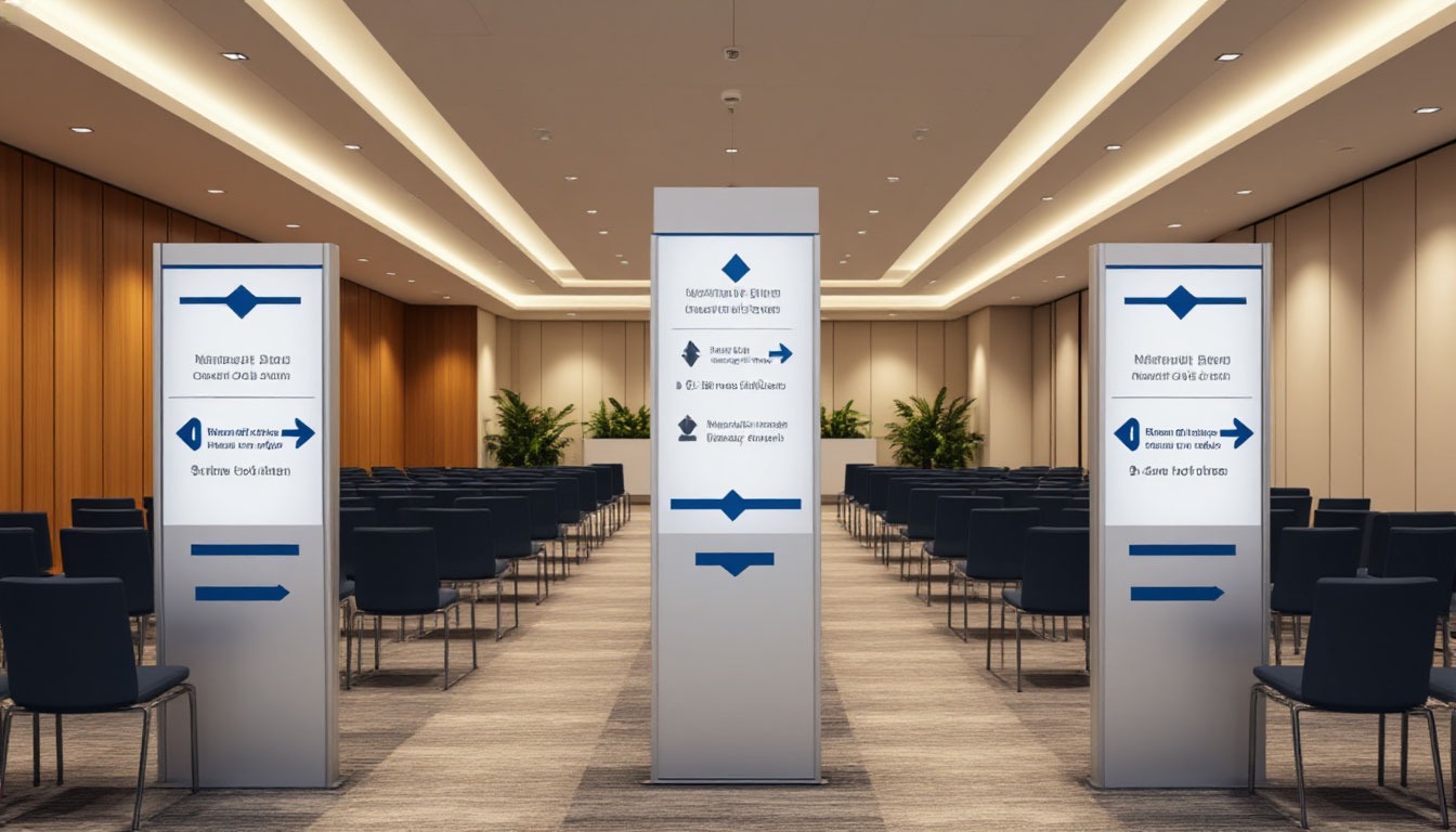 Навигационные указатели на входе в здание, схема зала