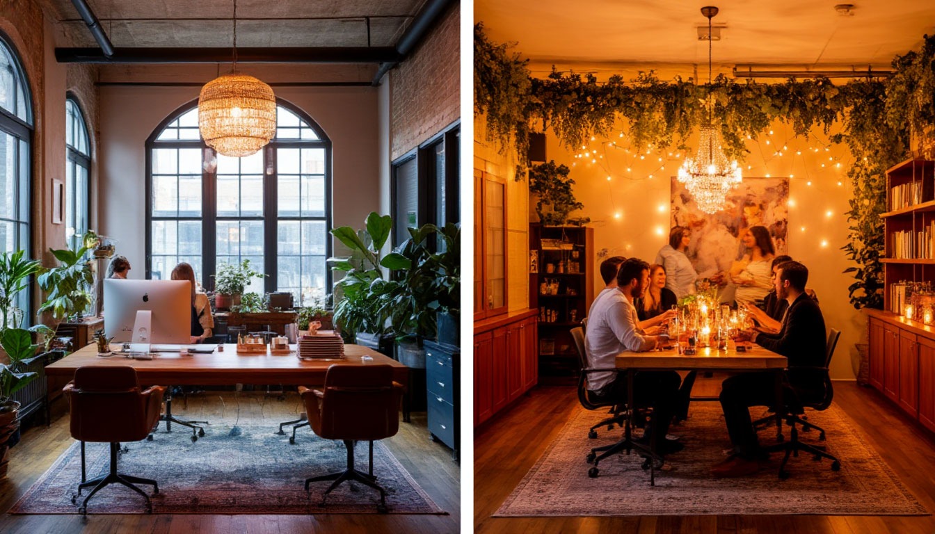 трансформация офиса в площадку для корпоратива до и после