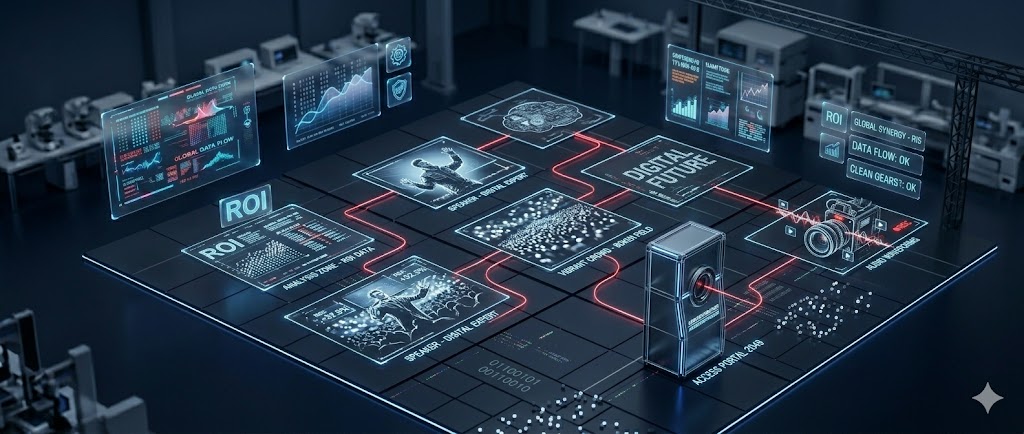 Цифровая раскадровка плана видеосъемки мероприятия на темном фоне.