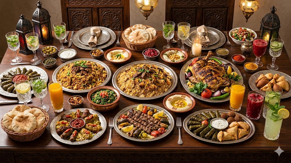 Традиционное арабское застолье: халяльные блюда и восточное гостеприимство.