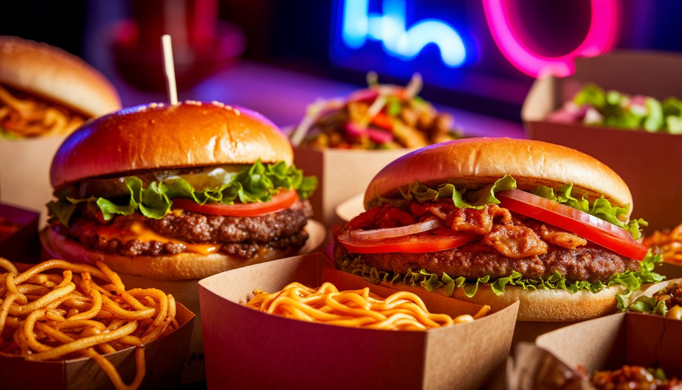 Стрит-фуд блюда на корпоративе: бургеры, тако и лапша