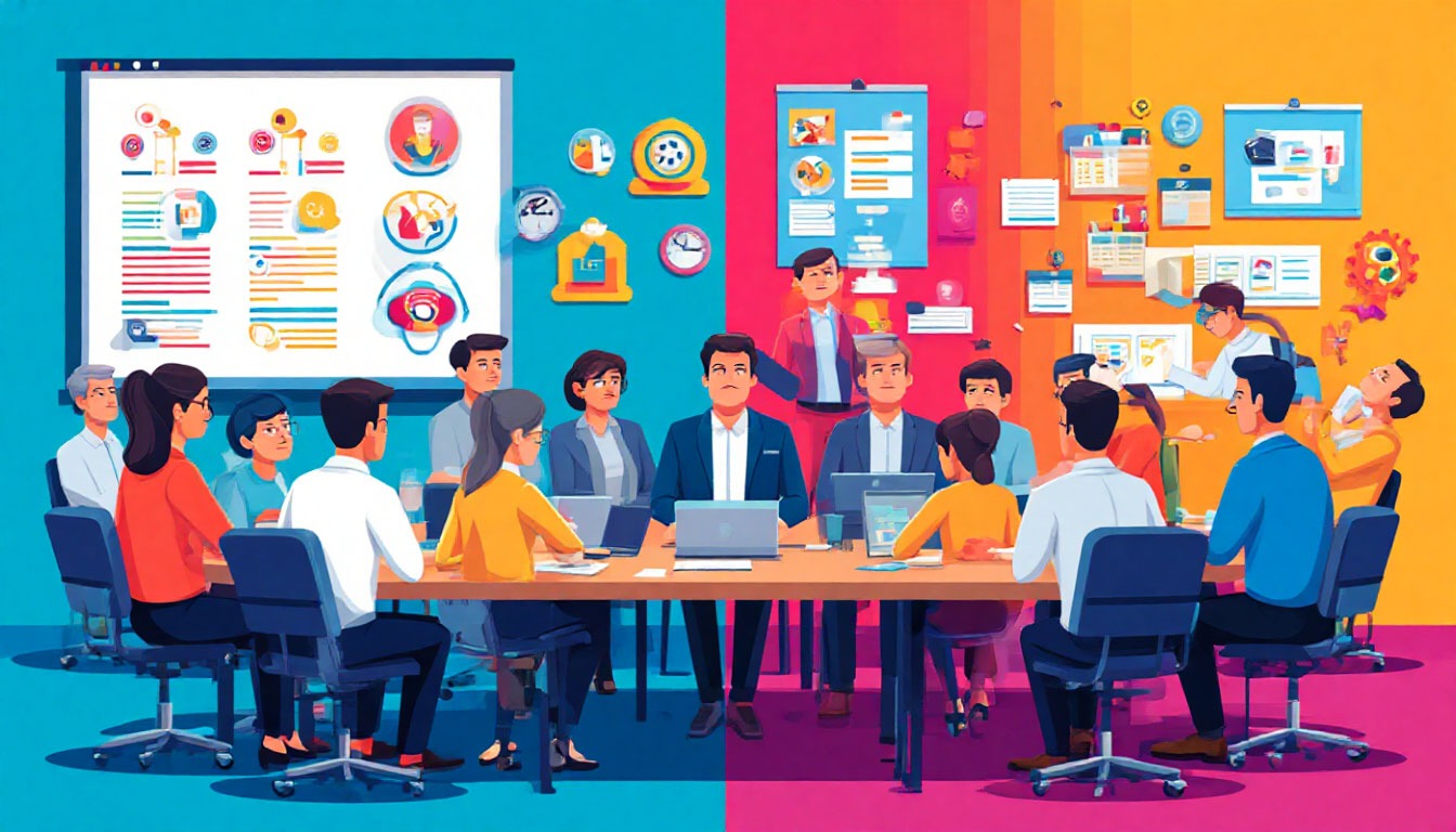 сотрудники скучают на классическом корпоративном тренинге