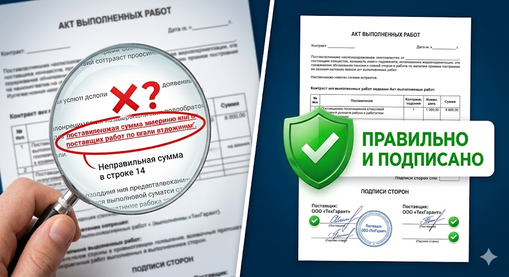 Акт выполненных работ подписан поставщиком