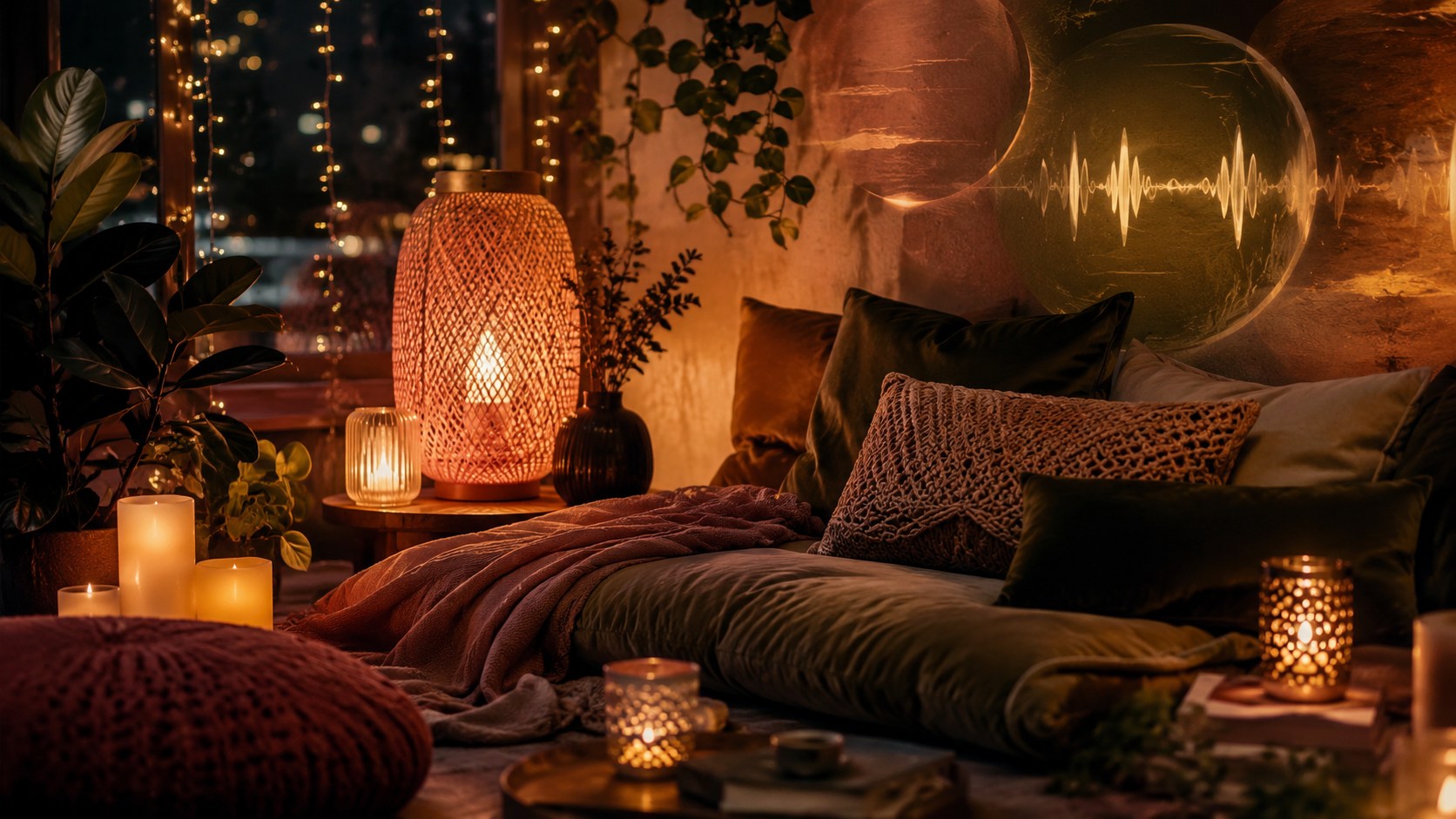 приглушённый свет и ambient музыка